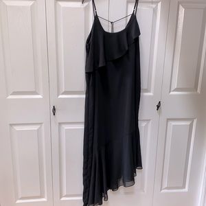 Asymmetrical Black Ruffle Maxi Dress